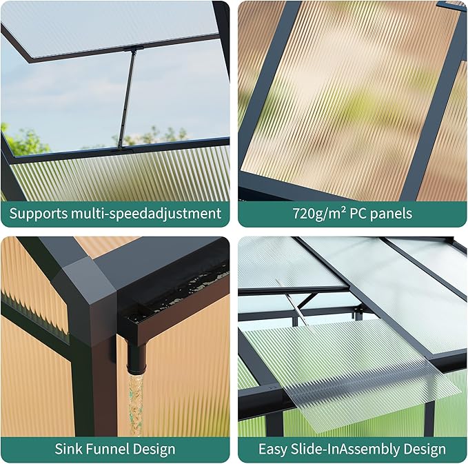 8x12 FT Greenhouse, Polycarbonate Walk-in Greenhouse for Outdoors with Roof Vent & Lockable Outward-Opening Swing Door, Heavy-Duty Aluminum Green House for Garden, Backyard, Patio, Lawn, Dark Grey