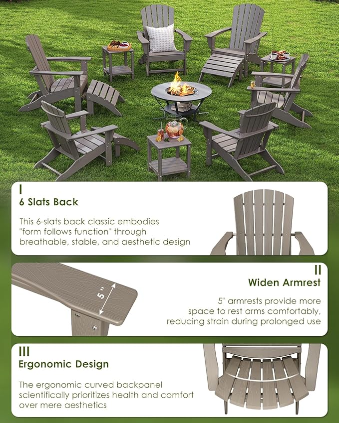 GREENVINES Adirondack Chair | Wood Grain HDPE Plastic | All Weather | Oversized Fire Pit Chairs | Desert Brown | Poly Lumber | for Outdoor Deck Backyard Patio Garden