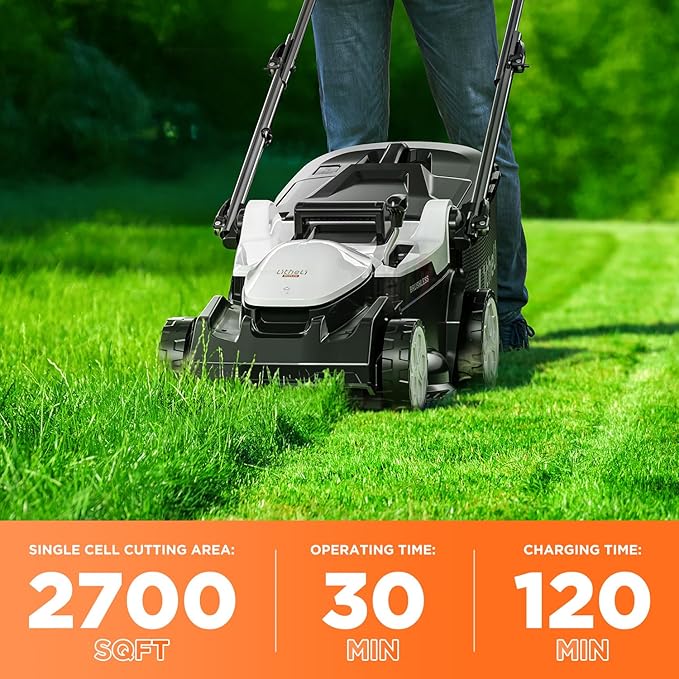 Litheli 16.1" Electric Lawn Mower Cordless, Brushless Lawnmower with 6-Height Adjust and 2 x 4.0Ah Batteries, for Garden and Yards