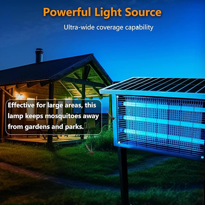 Powerful Super Large Solar Bug Zapper Outdoor for 8000 sq.ft, Poartable Rechargeable Mosquito Zapper with High Powered, Cordless Solar Zapper for Patio Garden Backyard RV Camping with 30W Solar Panel