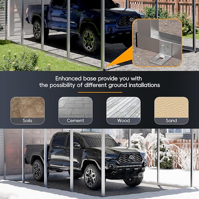 Heavy Duty Metal Carport Kits with Galvanized Steel Roof and Frame, Outdoor Carport Canopy Enhanced Base, Extra Large Car Tent Garage Shelter for Car, SUV, Truck and Boats (10x15 FT, Gray)