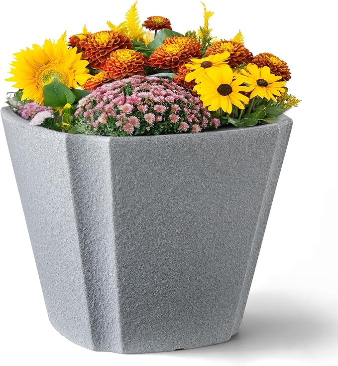 ARBORA 20" Monaco Square Polyresin Indoor and Outdoor Planter with Stone Blend Concrete Gray Finish - Durable, Weatherproof, Lightweight, Large Plant Pot for Patio, Garden, Deck, Entryway