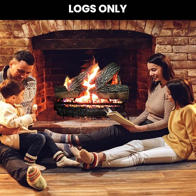 18" Premium Gas Logs - for Vented Fireplaces, Natural Gas or Liquid Propane - Blazing Oak Design (Logs Only)