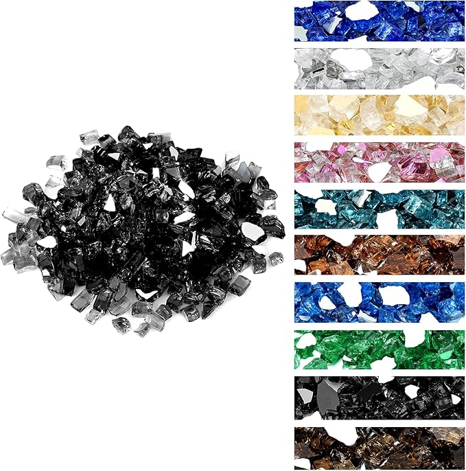 Onlyfire 10 pounds Fire Glass for Propane Fire Pit and Gas Fireplace, 1/4 Inch Reflective Firepit Glass Rocks for Fire Pit Table and Fire Bowl, High Luster Onyx Black