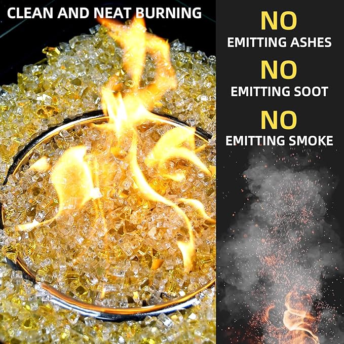 GasSaf 1/4 Inch Fire Glass Reflective Tempered Fireglass Cut Crushed FireGlass for Fire Pit, Fireplace, Replaces Existing Gas Logs & Lava Rocks (10 Pound)(Gold Reflective)