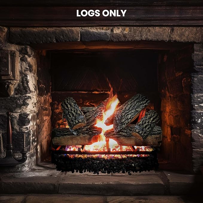 30" Premium Gas Logs - for Vented Fireplaces, Natural Gas or Liquid Propane - Blazing Oak Design (Logs Only)