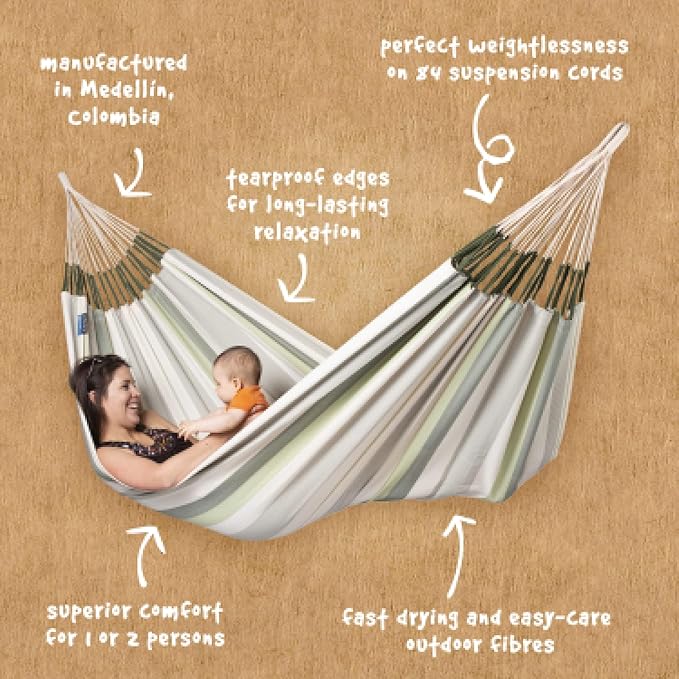 LA SIESTA Brisa Classic Hammock, Handmade, Weather-Resistant, Tear-Resistant Hammock for Indoor & Outdoor Relaxation, Size-King - Cedar