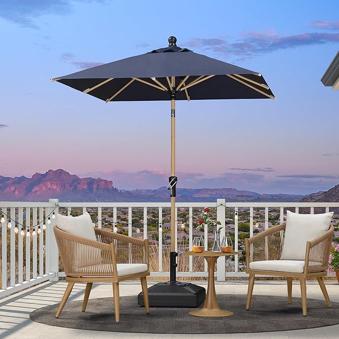 PURPLE LEAF 6' x 6' Square Outdoor Umbrella with Base Outdoor Table Umbrella Aluminum Patio Umbrella with Push Button Tilt & Crank and 8 Ribs Market Umbrella for Pool Backyard Beach, Navy Blue