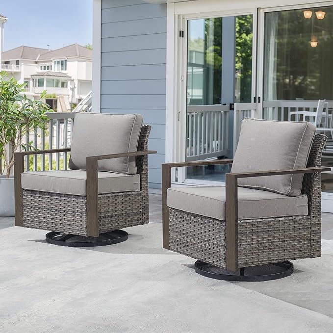 Belord Outdoor Swivel Rocker Chairs with Metal Wide Armrests, Patio Wicker Swivel Chairs Set of 2, Patio Furniture Set with Swivel Glider Chairs for Porch Deck Sunroom Backyard