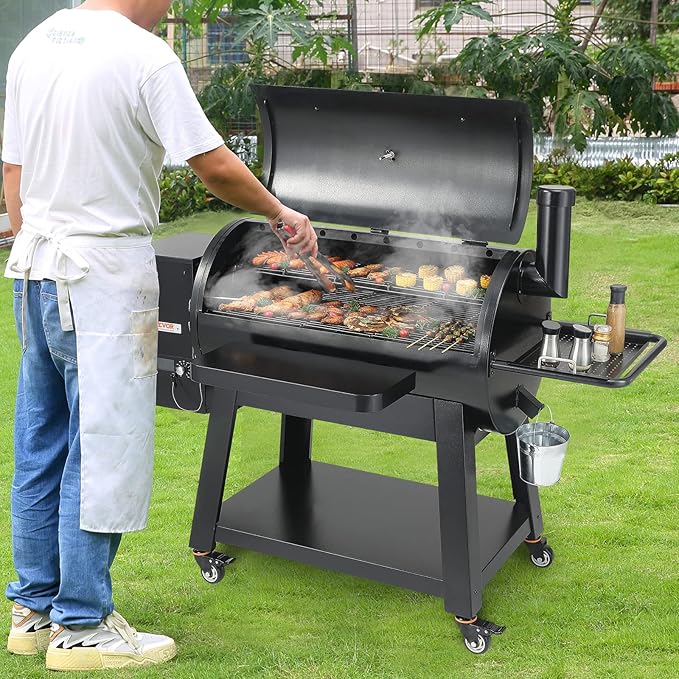 VEVOR Smoker Grill, Portable Wood Pellet Grill with Cart, 8 IN 1 BBQ Grill with PID Temperature Control & Meat Probe for Outdoor Cooking, Barbecue Camping, Picnic, 840 sq, Patio and Backyard, Black