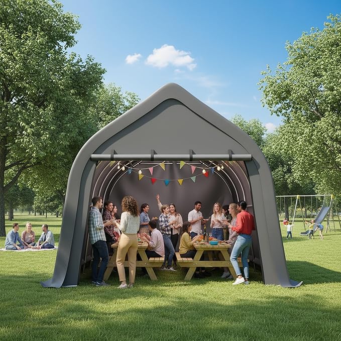 Anti-Snow 13x20 FT Carport,Grade Heavy Duty Portable Garage Canopy with Steel Frame & Vented Roof,Waterproof Outdoor Storage Shed W/Removable Double-Zipper Doors,for Vehicle, Boat,RV,Grey