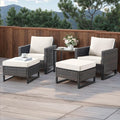 HUMMUH 5 Piece Patio Furniture Outdoor Bistro Set All-Weather Wicker Outdoor Chairs with Ottomans End Table for Patio,Porch,Garden,Backyard
