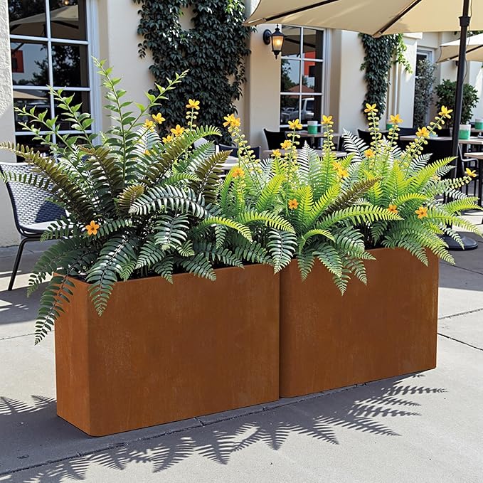 Corten Steel Planter Box 36" L x 15" W x 24" H,Heavy Duty Tall Rectangle Planter Box with Removable Insert Shelves & 4 Drainage Holes for Porch, Garden, Patio, Yard