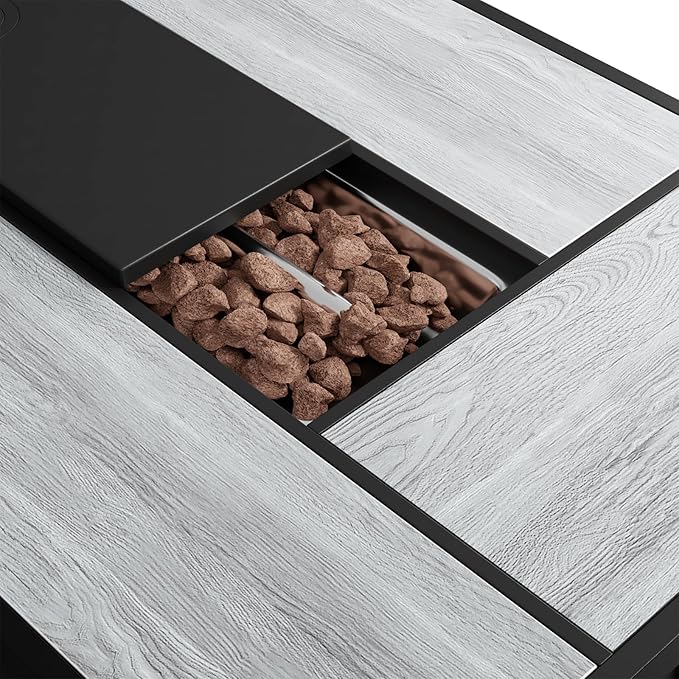 42" Outdoor Propane Fire Pit Table Ceramic Top & Lava Rocks,60000 BTU Rectangle Patio Heater Waterproof Lid Gas Fire Pits for Outside Patio Black