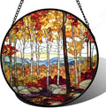 QZQCBLC Stained Glass Window Hanging Fall Birch Tree Forest Scenery 6.3" - Suncatcher Door Garden Sun Catcher Home Decor Birthday Christmas for Mom Men Woman Friend Nana