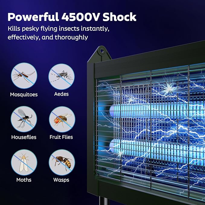 Solar Bug Zapper Outdoor, Mosquito Zapper Waterproof Electric Fly Zapper Rechargeable Mosquito Killer Lamp with 10W Solar Panel, 4500V Cordless Fly Trap for Backyard, Patio, Garden, RV, Camping