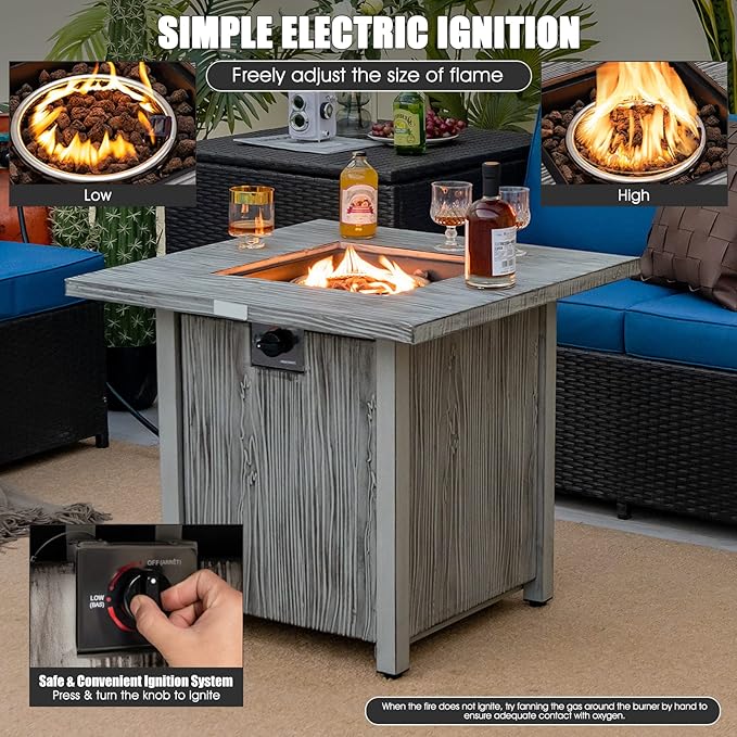Giantex 28” Patio Fire Pit Table - 2-in-1 40,000 BTU Gas Square Fire Table with Lid & Lava Rocks, Metal Frame, PVC Protective Cover, CSA Certificated Propane Fire Pits for Outside, Poolside, Backyard