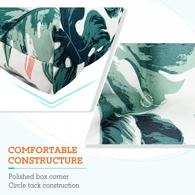 EAGLE PEAK Tufted Outdoor/Indoor High Back Patio Chair Cushions, Set of 2, 46'' x 22'', Tropic Green