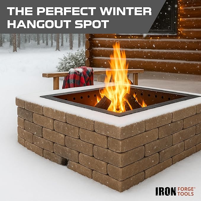 Iron Forge Tools Square Fire Pit Ring 36 Inch Outer/30 Inch Inner - Outdoor Heavy Duty Metal Smokeless Fire Ring Insert Liner - Patent Pending (36x30x10)