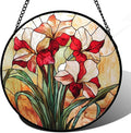 CRISGIF Stained Glass Window Hanging - Red Gladiolus Flower Suncatcher for Door Yard Sun Catchers Decor Christmas Mother's Day Birthday Gifts for Lovers Women Mom Nana Girlfriend Wife 15 in
