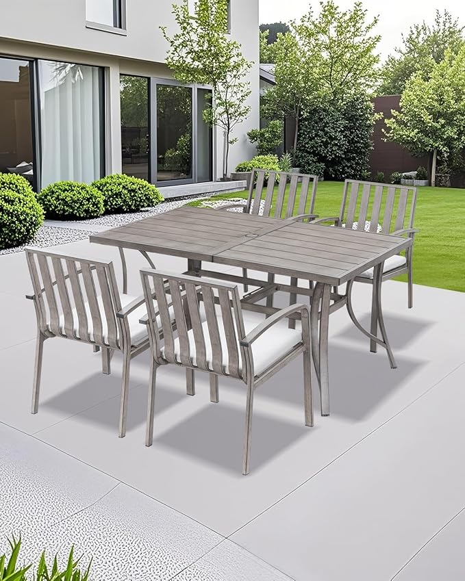 SEEHILL Patio Dining Chairs Set of 4, Aluminum Outdoor Dining Chairs with Polyester Seat Cushions, Deep Seating Outdoor Chairs for Table, Sturdy Patio Furniture Set for Deck, Garden, Pool, Limed Oak