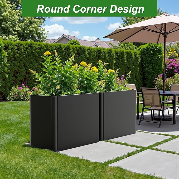 Metal Tall Rectangular Planter Box 36" L x 15" W x 24" H,Large Tall Black Planters for Outdoor Plants with Removable Insert Shelf for Porch, Garden, Patio, Yard