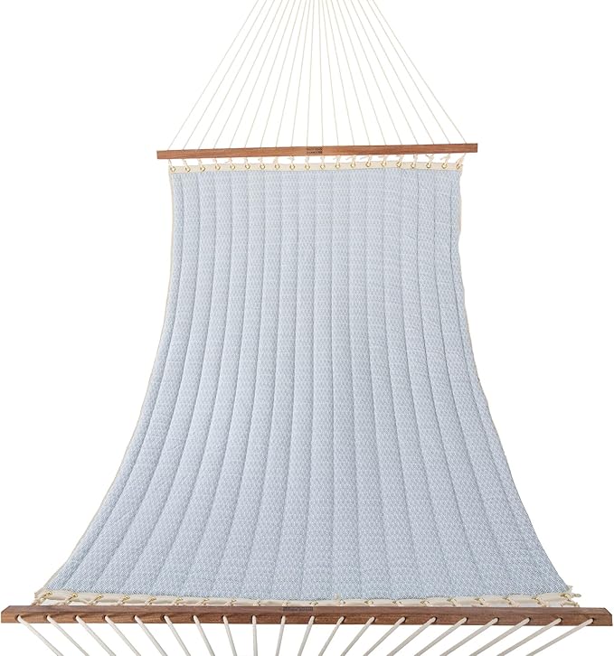 Nags Head Hammocks Festoon Mist Bella Dura Quilted Hammock, Constructed of Durable Fabrics, Cumaru Spreader Bar, Rolled Rim Grommets, Galvanized Hardware, Handcrafted in The Carolinas