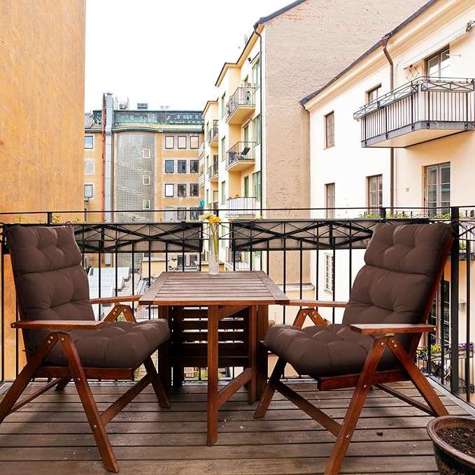 EAGLE PEAK Tufted Outdoor/Indoor High Back Patio Chair Cushions, Set of 2, 46'' x 22'', Brown