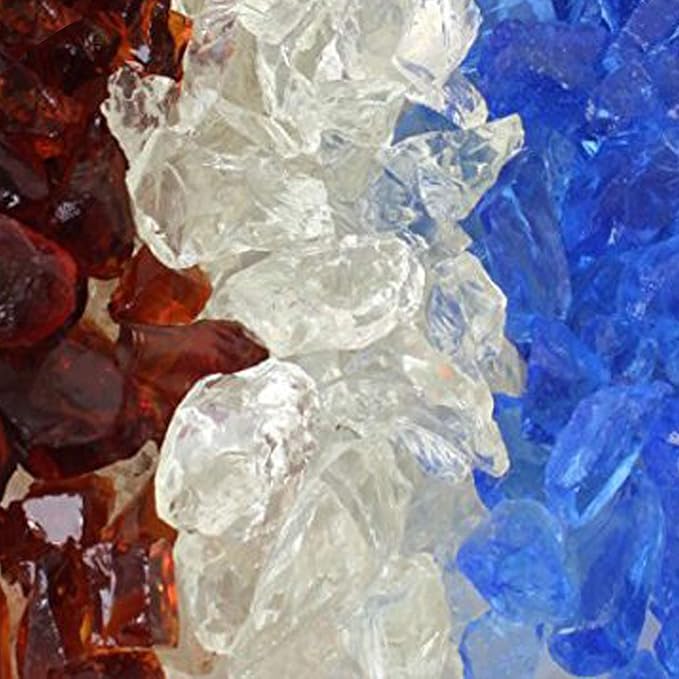 Sky Blue, Clear, Amber Fire Pit Glass - Fire Glass for Fire Pit - Firepit Glass Rock - Glass Stones - Fire Pit Glass Rocks - Gas & Propane Fire Pit & Fireplace Glass (50 Pound, Serenity)