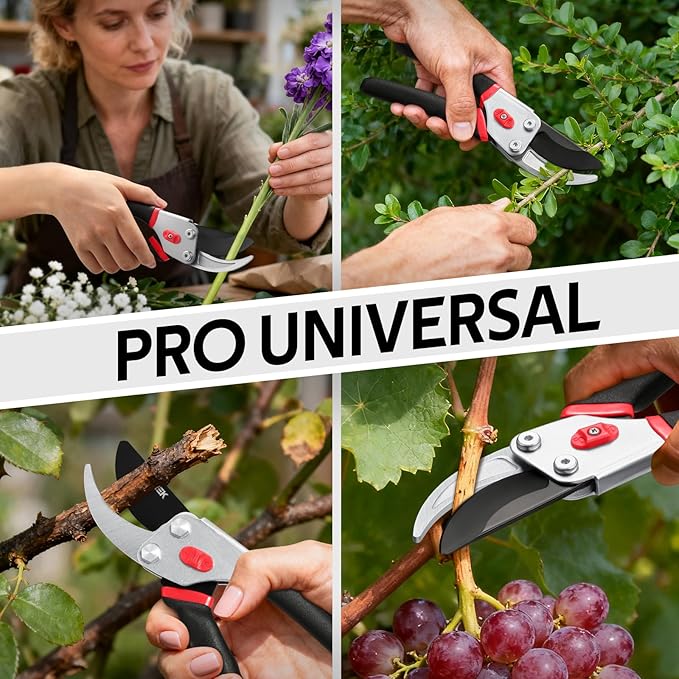 Bypass Pruning Shears for Gardening, 8.5" Professional Hand Pruners, Garden Clippers Heavy Duty Pruning Scissors for Trimming Plant Flower Branch, 【SK5 Steel Blade】【Ergonomic】【Built-in Spring】