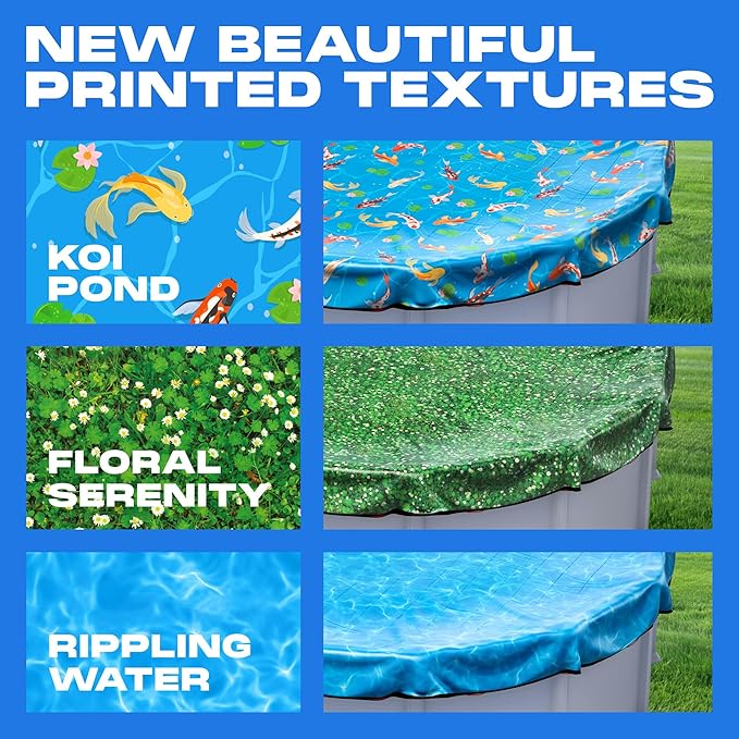 18 ft Above Ground Round Pool Cover, Rippling Water Design, Extra Thick & Durable, Sapphire Series of Premium Cold and UV-Resistant Pool Cover