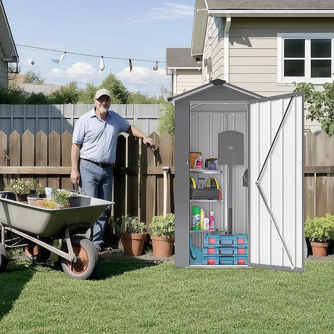 2.5x1.4 FT Outdoor Storage Shed, Tool Shed with Waterproof Roof and Lockable Door,Metal Shed with Adjustable Open Shelves for Backyard Garden Patio Lawn,Black