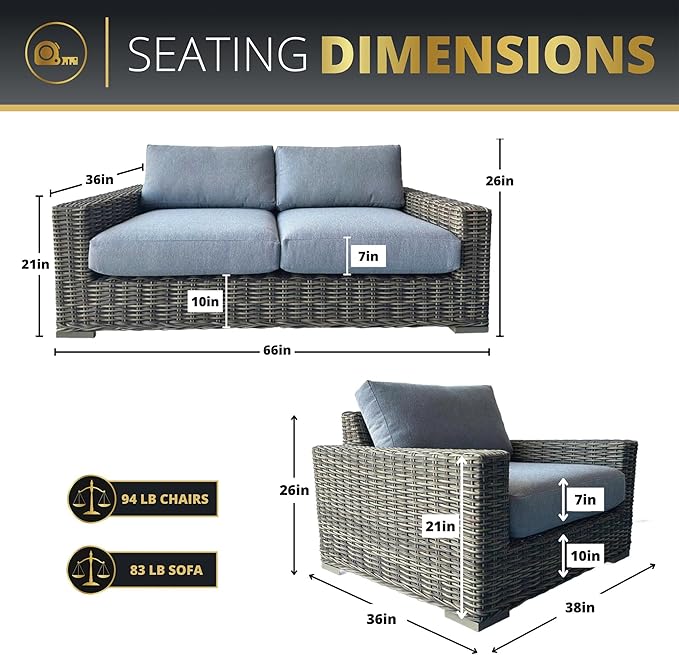 Mazatzal 4 Piece Outdoor Patio Furniture Set with 32 Inch Square Propane Fire Pit, Wicker Rattan Outdoor Loveseat and Stationary Chairs, Aluminum Frame, Includes Fire Glass & Wind Guard