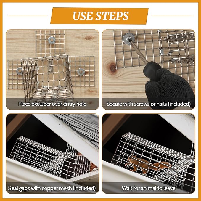 2Sets One Way Squirrel Door Excluders, Animal Excluder Cage, Humane Squirrels, Chipmunks Contactless Excluder, for Outdoor Spaces Like Attics, Chimneys - Includes Full Installation Kit