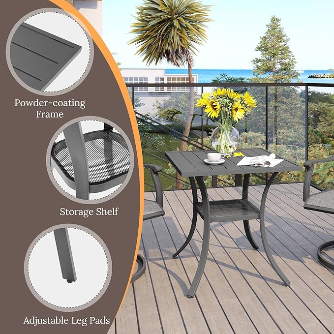 VICLLAX Small Square Outdoor Patio Table, All Weather Metal Outdoor Dining Table for Lawn Garden, 27.5"x 27.5" Patio Table for Outside, Grey