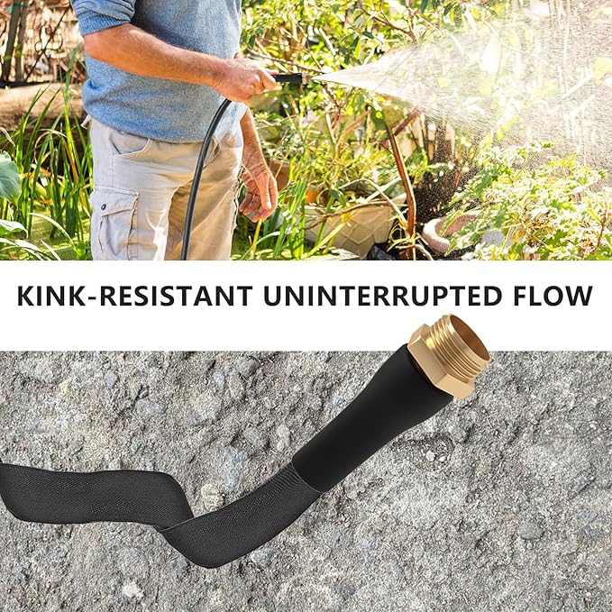 Upgraded Anti-Kink 50FT Non-Expanding Garden Hose, Flexible and Tough, Lightweight and Sturdy for Outdoor, Yard, Lawn, Car Wash, Marine, and Camper Use,and All-Season Use. U.S Standards Brass Fitting