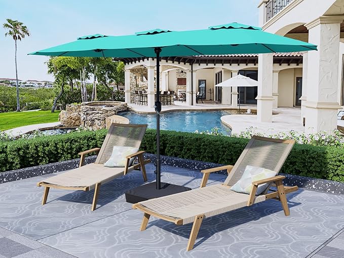 Bigroof 15ft x 9ft Patio Double-Sided Umbrella with Base & Crank, Extra Large Rectangular Outdoor Umbrella for Patio, Lawn & Garden, Beige