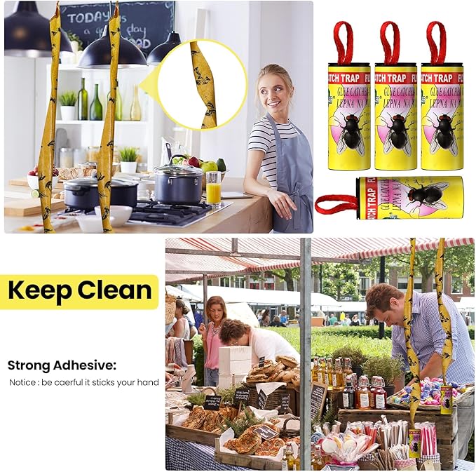 Qualirey 80 Pack Fly Strips Sticky Fly Trap Indoor Outdoor Hanging Fly Ribbon Tape Paper Flying Insect Trap Gnat Killer Traps for Fruit Flies, Bug, Insect, Pest (Yellow)