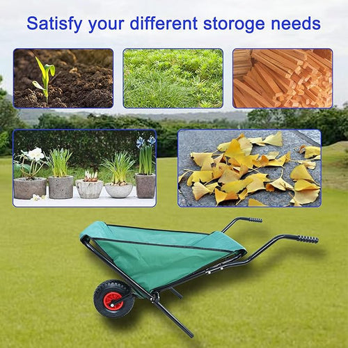 176 LBS Wheelbarrow, Green Foldable Heavy Duty Yard Cart, Iron and Oxford Cloth Lightweight Lawn Cart with 10 Inch Pneumatic Tires, for Grass, Leaf, Garden Supplies