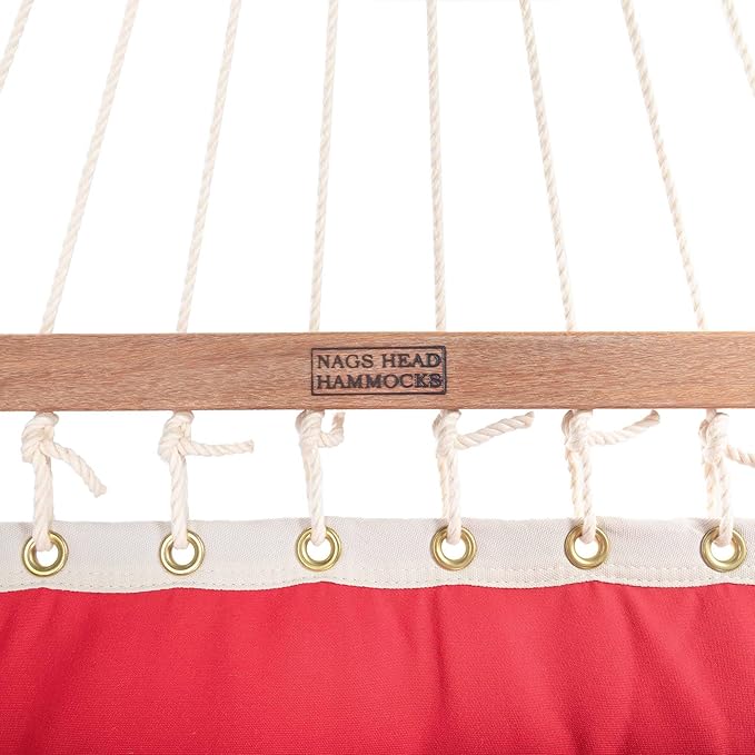 Nags Head Hammocks Jockey Red Sunbrella Tufted Hammock – 13 ft. x 55 in., 2-Person, 450 lb Capacity, Detachable Pillow, Cumaru Spreader Bar, Galvanized Hardware, Handcrafted in The Carolinas