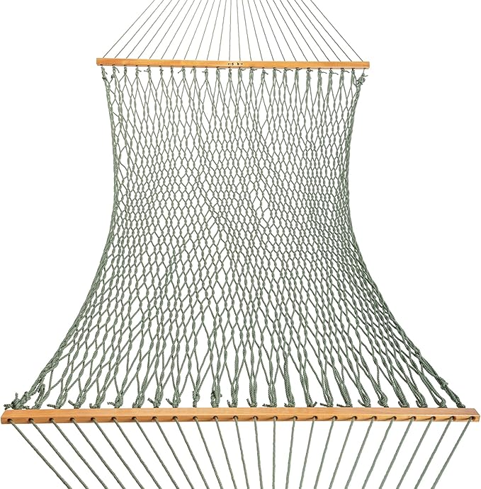 Original Pawleys Island Deluxe Meadow DuraCord Rope Hammock – 13 ft. x 60 in., 2-Person, 450 lb Capacity, Oak Spreader Bar, Zinc-Plated Hardware, Handcrafted in The USA