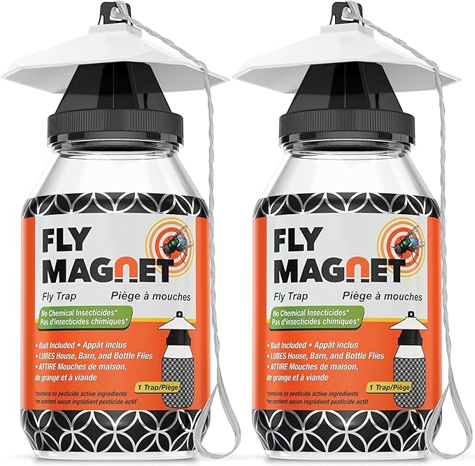 Outdoor Fly Trap [2 Pack] Fly Traps Outdoor with Dissolvable Non-Toxic Bait - Controls Flies for Patios, Hanging Fly Traps with Tie Included