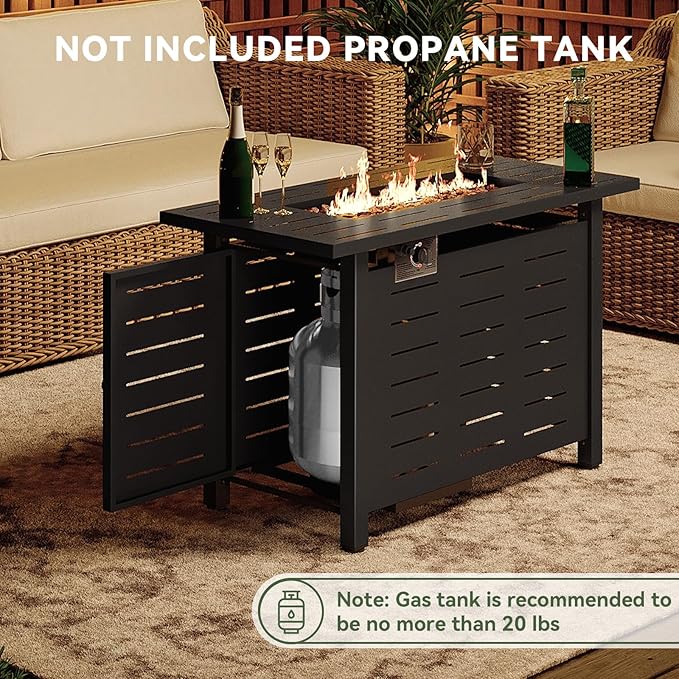 Aoxun 41 Inch Propane Fire Pit–50,000 BTU Gas Fire Pit Table with Removable Lid & Lava Rocks, Rectangle Firepit Table for Outside, Patio, Deck, Backyard, Black