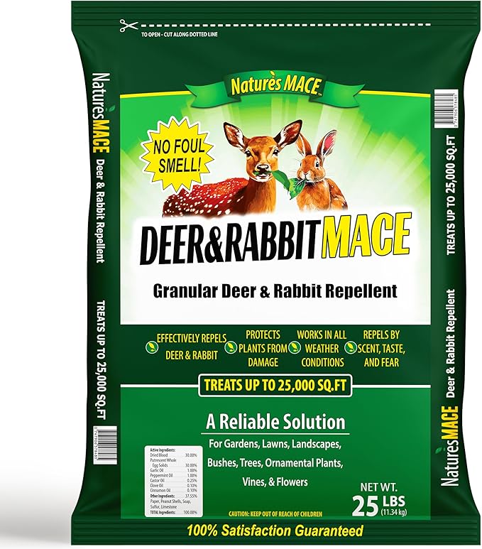 Nature's Mace Deer & Rabbit Repellent, 25 Pound Bag, Repel Deer from Your Home, Garden, Deterrent, Safe to use Around Children, Plants, Produce, Protect Your Garden Instantly, Plant Safe