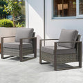 Belord Patio Wicker Chairs Set of 2-350 LBS Weight Capacity Wicker Outdoor Club Chair Set with Metal Wide Armrests for Porch Deck Sunroom Backyard