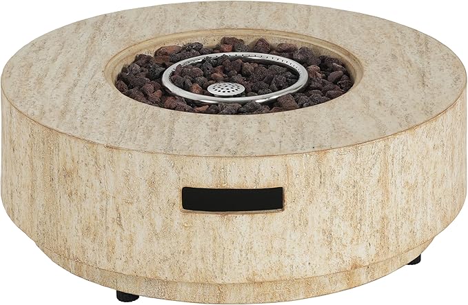Merax 40,000 BTU Propane Fire Pit Table with Lid, MGO Concrete Outdoor Patio Heater, 2-in-1 Coffee Table with Adjustable Flame, Travertine Beige(Tank Cover Not Provided)