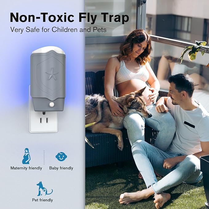 2 Flying Insect Traps with 6 Glue Refills, Indoor Fly Trap for Fruit Flies, Gnats & Mosquitoes, UV Light Bug Catcher, Safe & Odor-Free Fly Catcher for Home