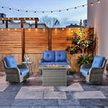 HUMMUH 5-Piece Patio Furniture Set with Fire Pit Table Wicker Outdoor Swivel Rocker Patio Chairs High Back Loveseat Conversation Set for Porch, Backyard, Deck