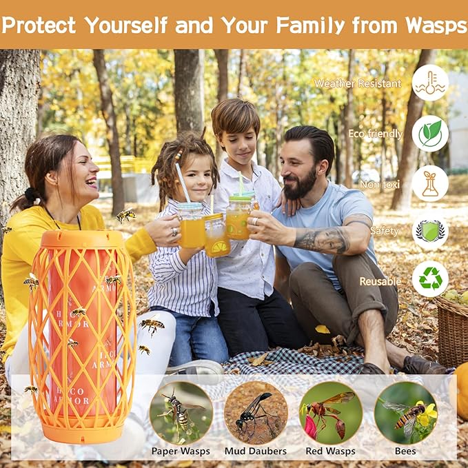 Wasp Traps Outdoor Hanging, Bee Traps for Outdoor Yellow Jacket Bee Catcher Trap, 6 PCS Refillable Sticky Papers, Fly Bug Insect Deterrent Killer 2 Pack
