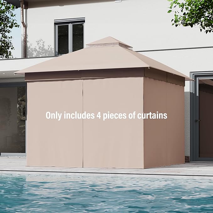 LAUSAINT HOME Gazebo Privacy Curtain 10'x10' with Zipper and 4-Panels Side Wall Universal Replacement for Backyard, Garden, Lawn, Khaki